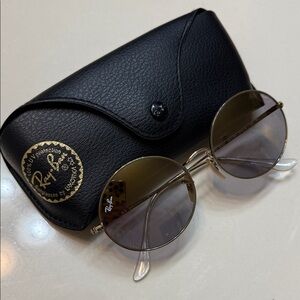 Ray-Ban Oval Evolve Gold Frame Round Sunglasses with Black Case